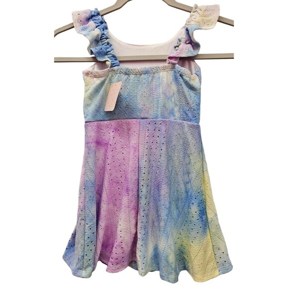 Love To Be Loved Pastel Watercolor Tie Dye Eyelet Knit Sun Dress Toddler Girl 4T - Picture 2 of 7